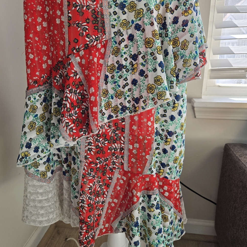 Madame Size L Floral Patchwork Aysemetrical Ruffle Hem Maxi Dress - Picture 5 of 16